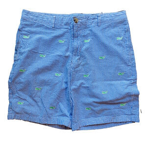 Vineyard Vines Shorts Mens 34 Blue Seersucker Whale Embroidered Classic Preppy